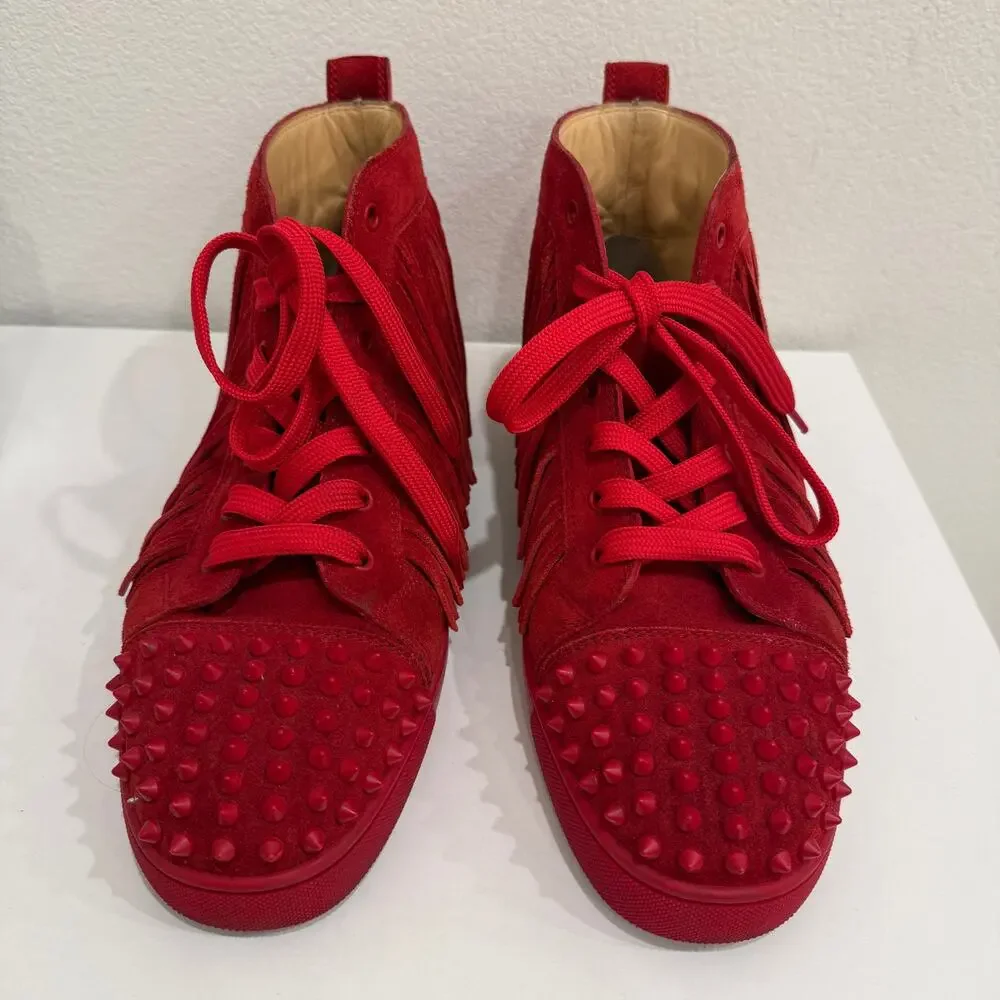Christian Louboutin Coachelito Red Suede Fringe Spike High Top Sneakers Men’s 11